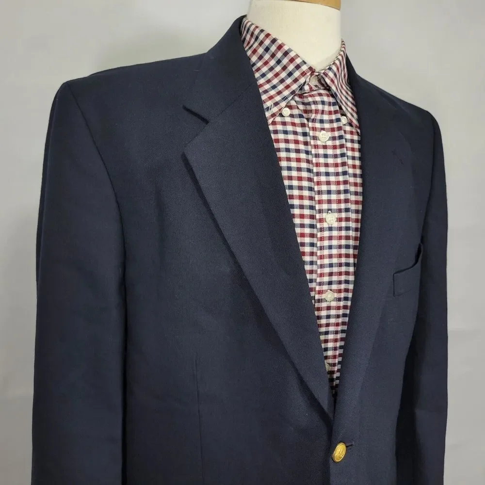 Stafford Men's Sport Coat‎ Blazer Two Button Navy Blue Polyester Wool Size 44L